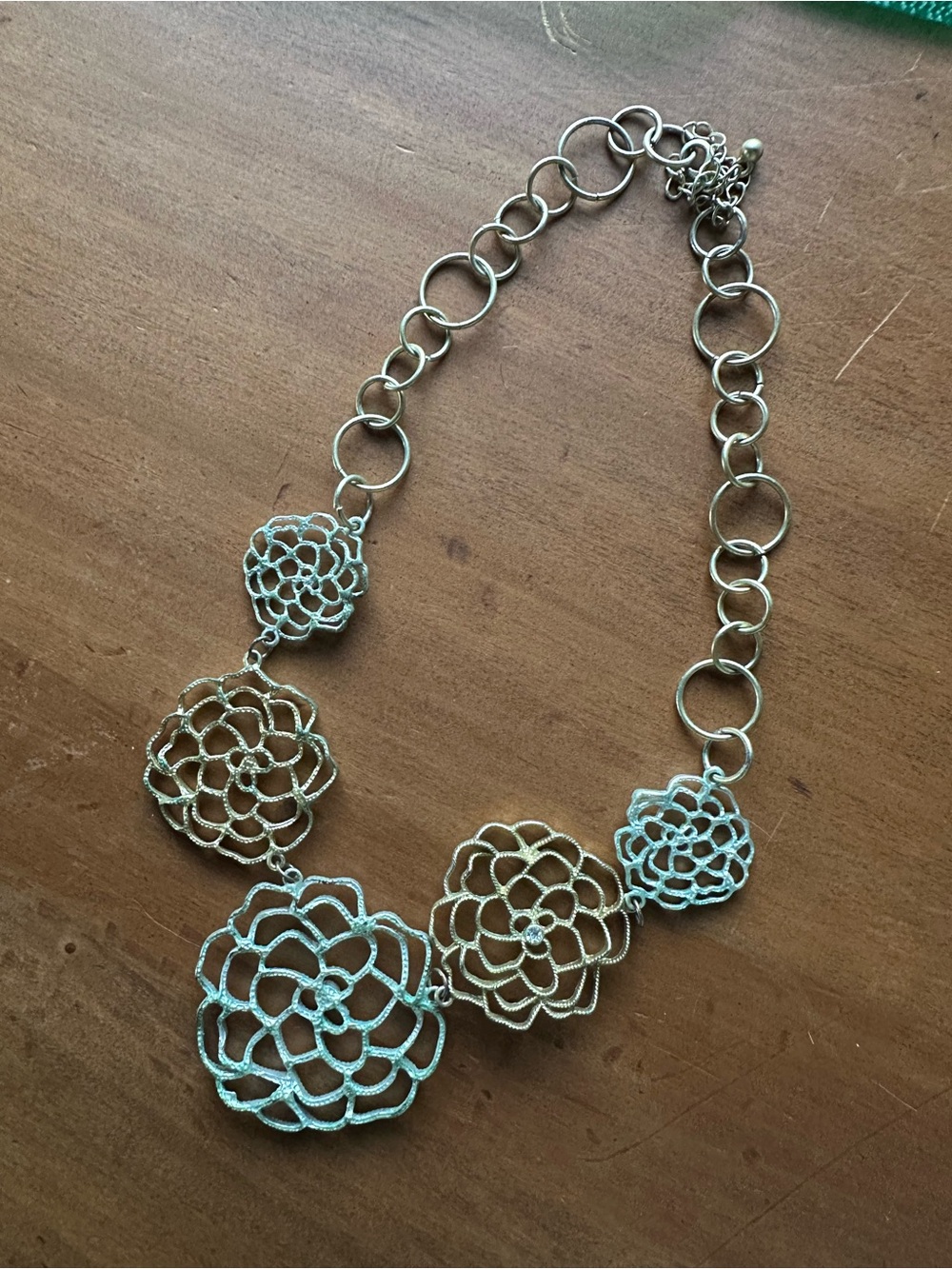 Openwork Floral Statement Necklace in Silver and Gold Accents